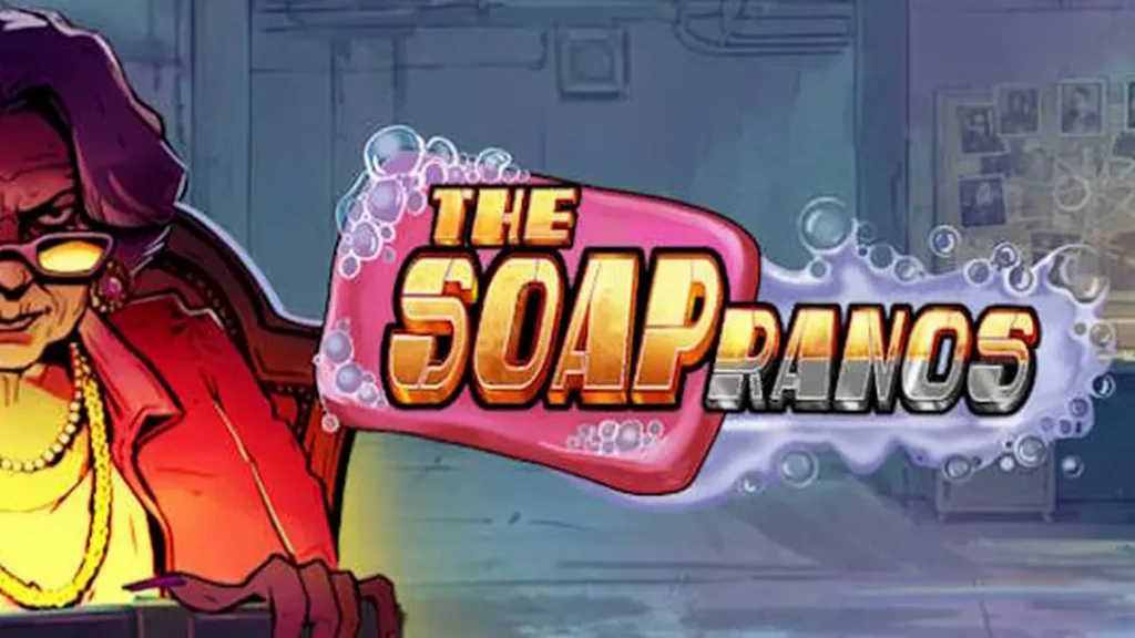 Interface do jogo de slot Soapranos com luzes de neon e elementos gráficos de alta qualidade